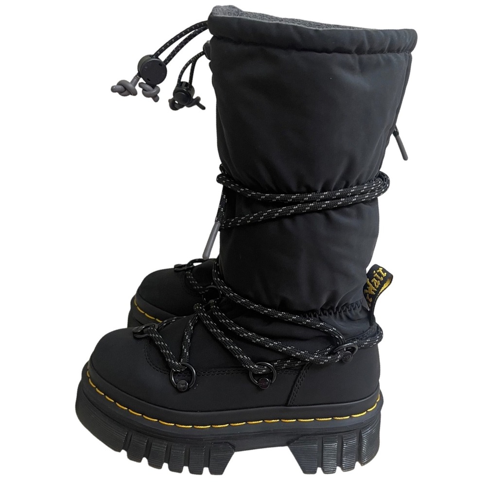 Dr Martens Audrick hi Puffer Black Nylon Platform Tall Winter Boots Womens Sz 5